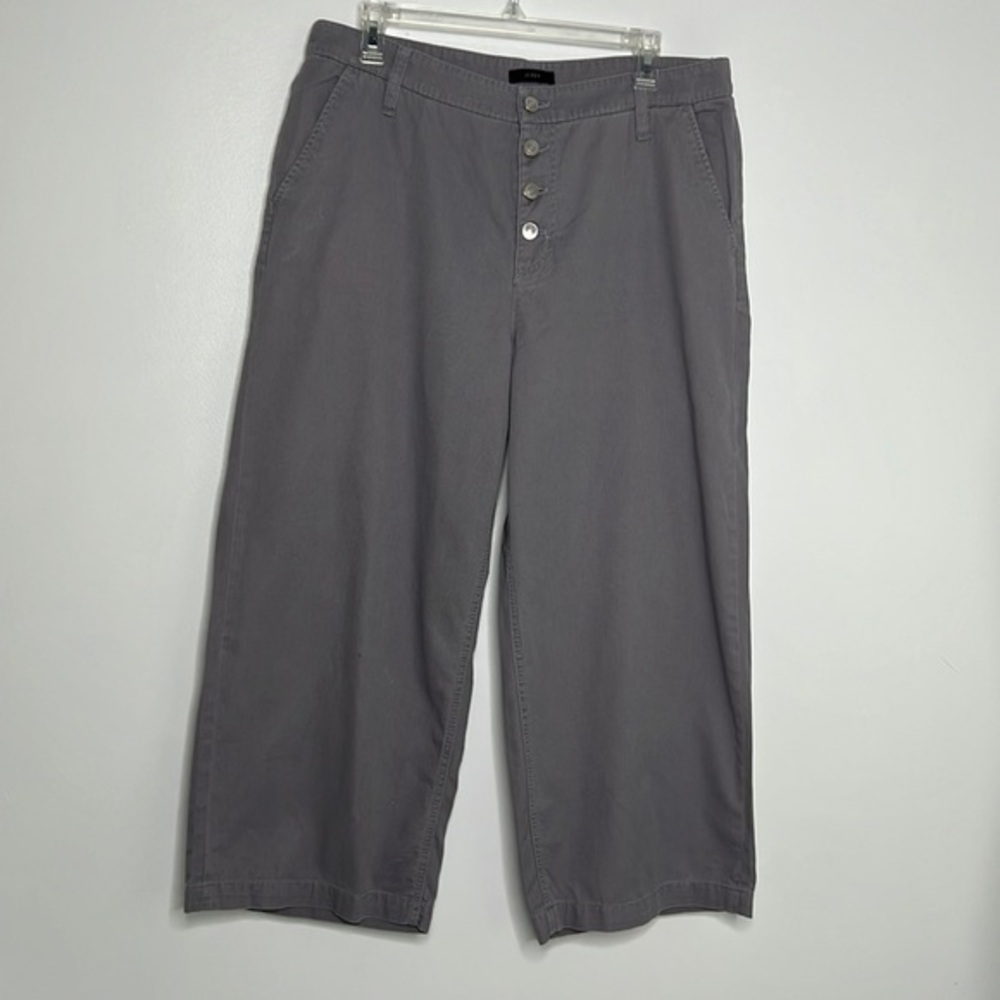 J Crew gray wide leg cropped button fly high waist cotton pants size 12